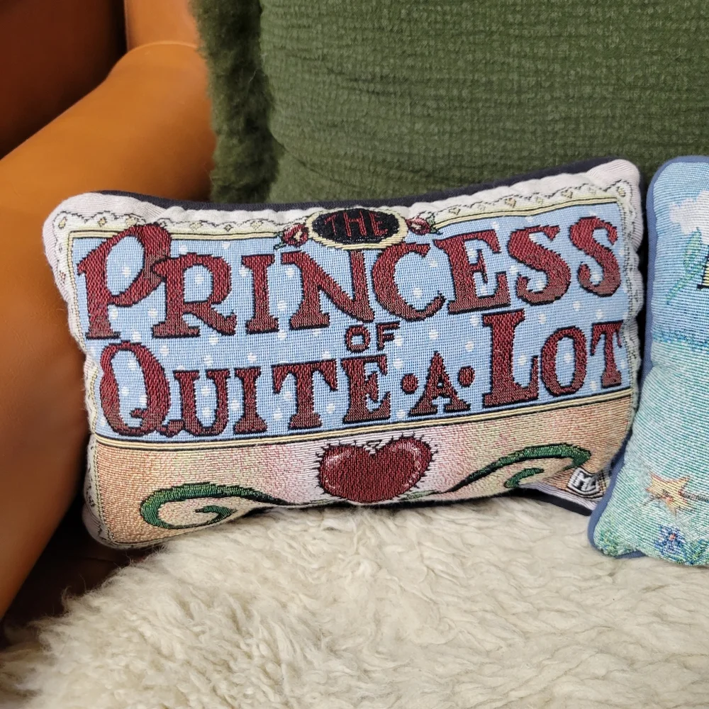 Vintage Mary Engelbreit Princess Prince Tapestry Throw Pillows Needlepoint